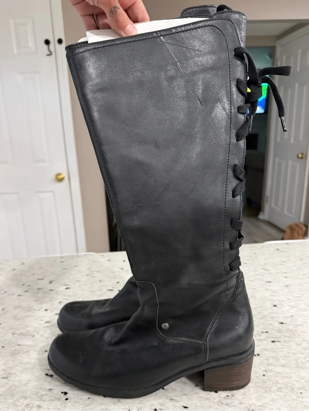 Wolky “Hayden” Women's Black Knee-High Lace-Back Block Heel Boots